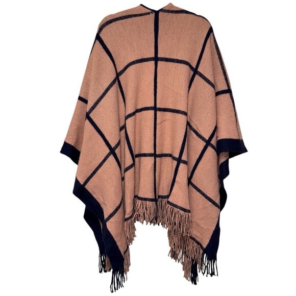 Vince Camuto Poncho Womens One Size Blush Pink Fringe Knit Ruana Wrap Cape Shawl - Picture 2 of 5